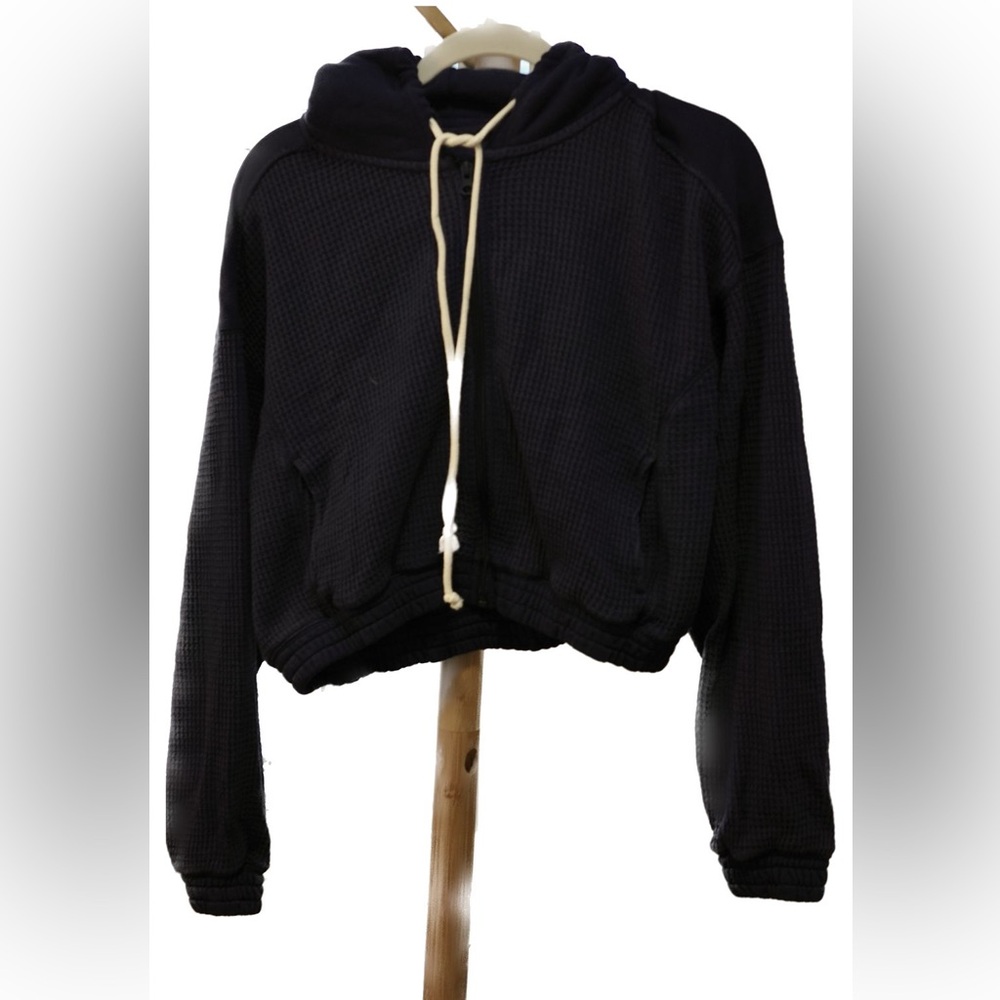 Aerie Cropped Waffle Hoodie - Navy Blue